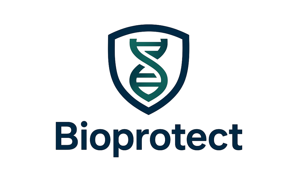 shield icon with a DNA strand composing the bioprotect logo